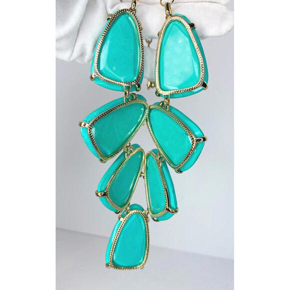Kendra Scott Harlow Necklace Teal Blue Green Gold Tone Statement - Picture 3 of 10